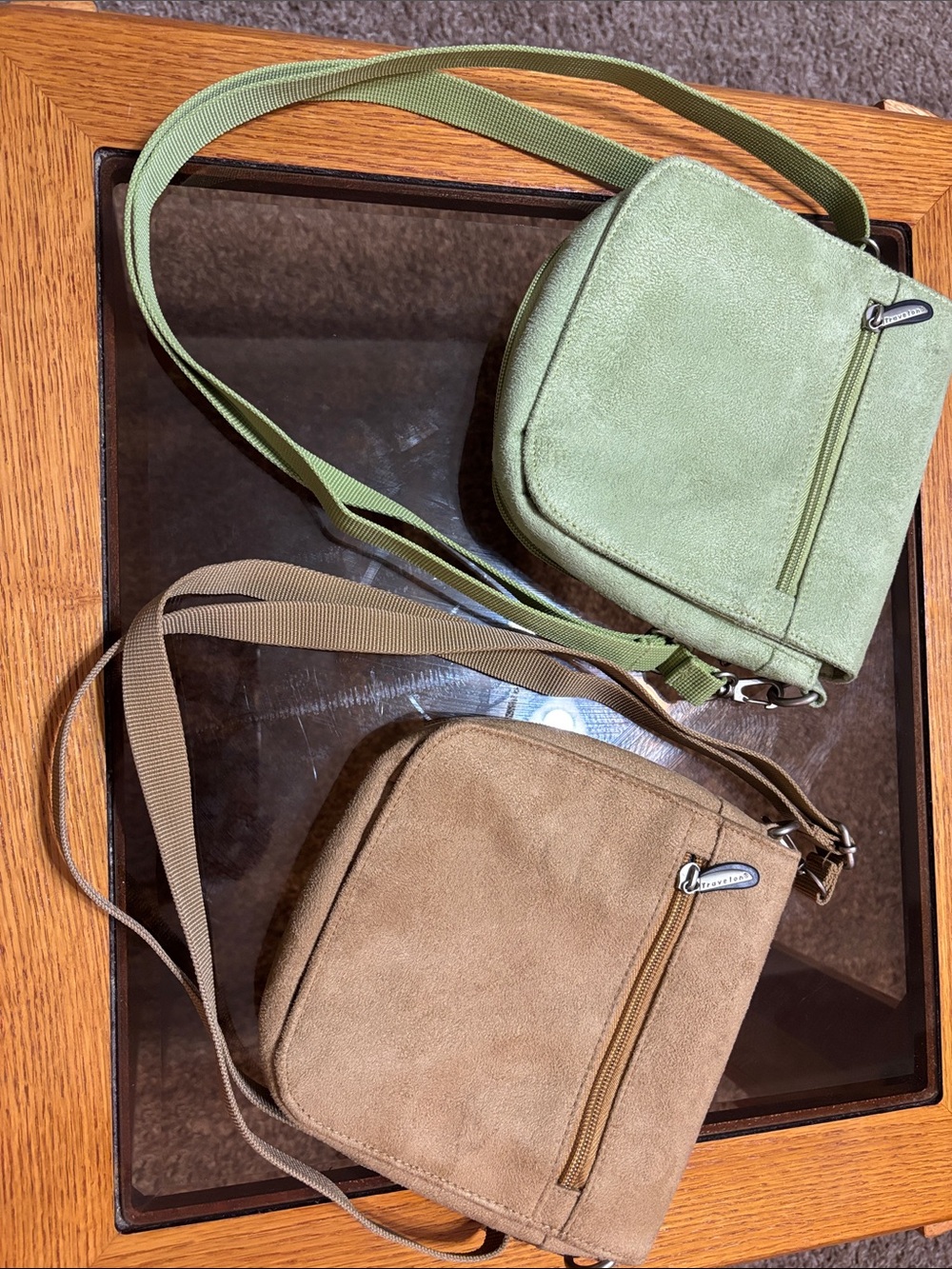 Travelon Sage Green and Taupe Suede Crossbody Bags
